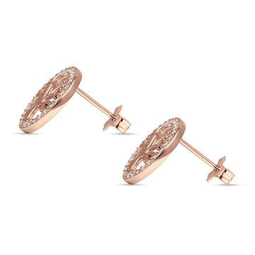 Tree Of Life Stud Earrings Cubic Zirconia Rose Tone 925 Sterling Silver Wholesale